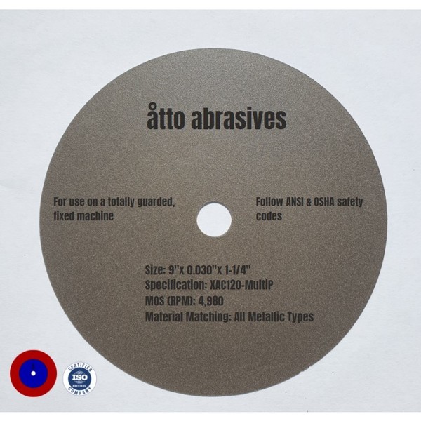 Atto Abrasives Ultra-Thin Sectioning Wheels 9"x0.030"x1-1/4" Multi-purpose 1W225-075-SG